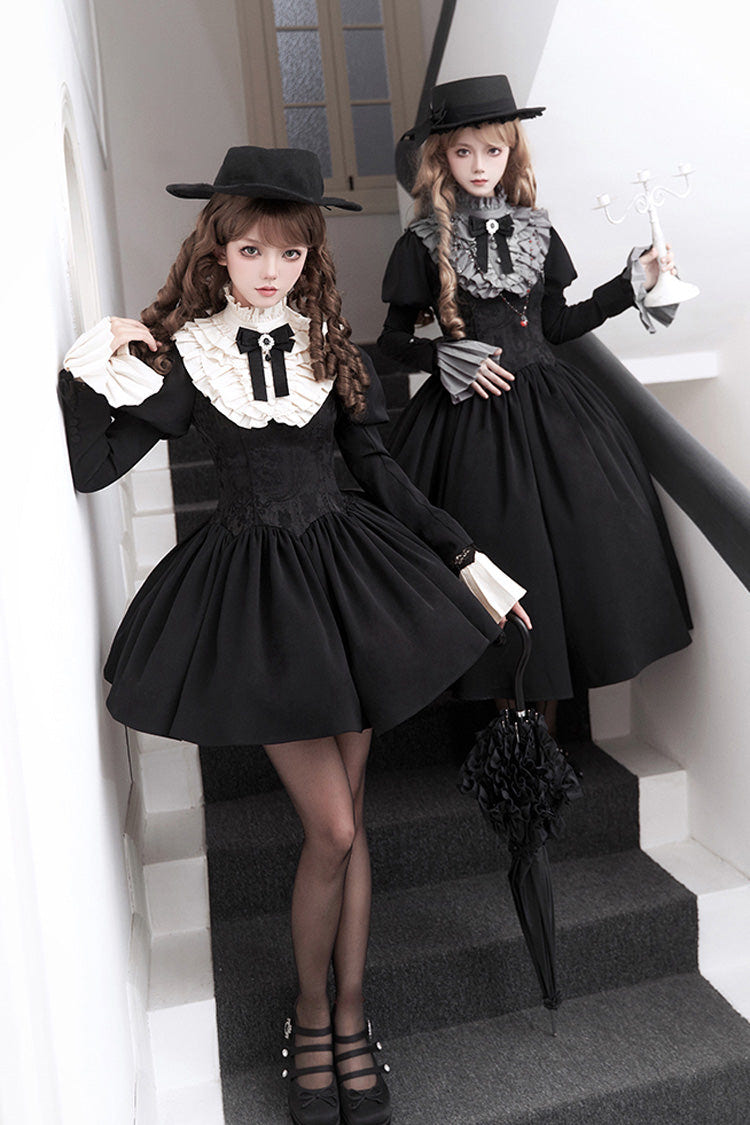 Black [Old Testament] Short Sleeves Ruffle Embroidery Bowknot Lace-Up Gothic Lolita Dress 2 Versions - Product - 2