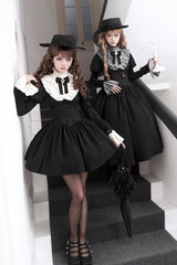 Black [Old Testament] Short Sleeves Ruffle Embroidery Bowknot Lace-Up Gothic Lolita Dress 2 Versions - Product - 2