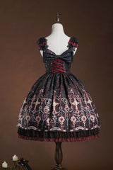 Red/Black [Stone of Eden] Triple-Layered Print Ruffle Hot Stamping Cardigan Bowknot Lace Elegant Sweet Lolita Jsk Dress - Product - 4
