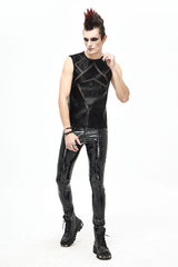 Black Punk Circuit Printed High Quality Stretchy Leather Tight Mens Pants - Product - 5