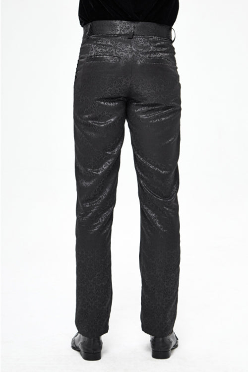 Black Basic Jacquard Diagonal Pocket Three Dimensional Webbing Gothic Mens Pants - Product - 4