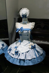 Blue [Glass Bottle] Square Collar Sleeveless Triple-Layered Printed Ruffled Bow Asymmetric Sweet Lolita Jsk Dress - Product - 8