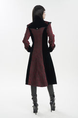 Red Jacquard Studded Mushroom Buckle Metal Cross Embroidered Women's Gothic Coat - Product - 7