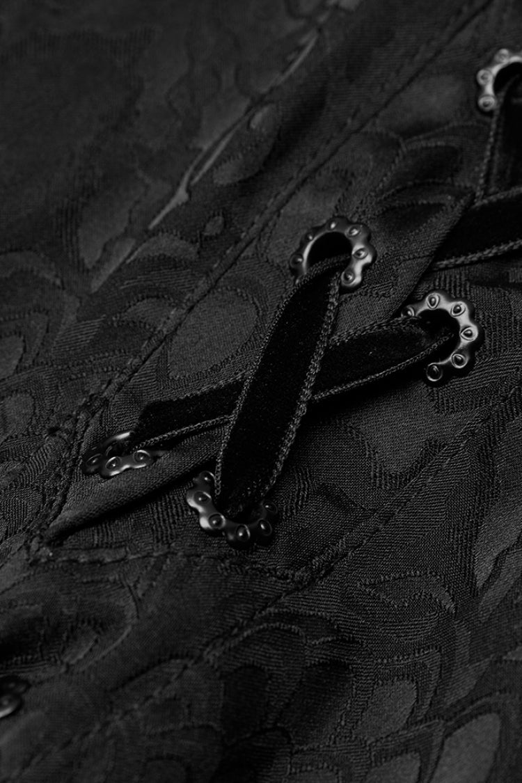 Jacquard Long Sleeve Front Metal Eyelets Lace Up Metal Carving Buckle Cuff Men's Gothic Shirt 3 Colors - Product - 7
