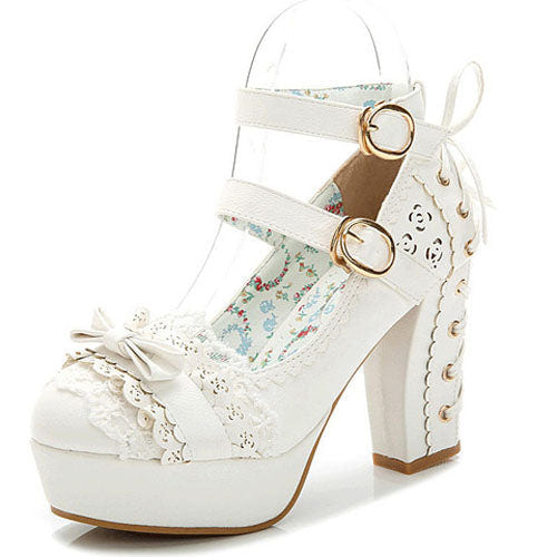 Sweet Princess Lace Bow Sweet Lolita Shoes 3 Colors - Product - 5
