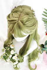 Grass Green Air Bangs Long Curly Classic Lolita Wig - Product - 6