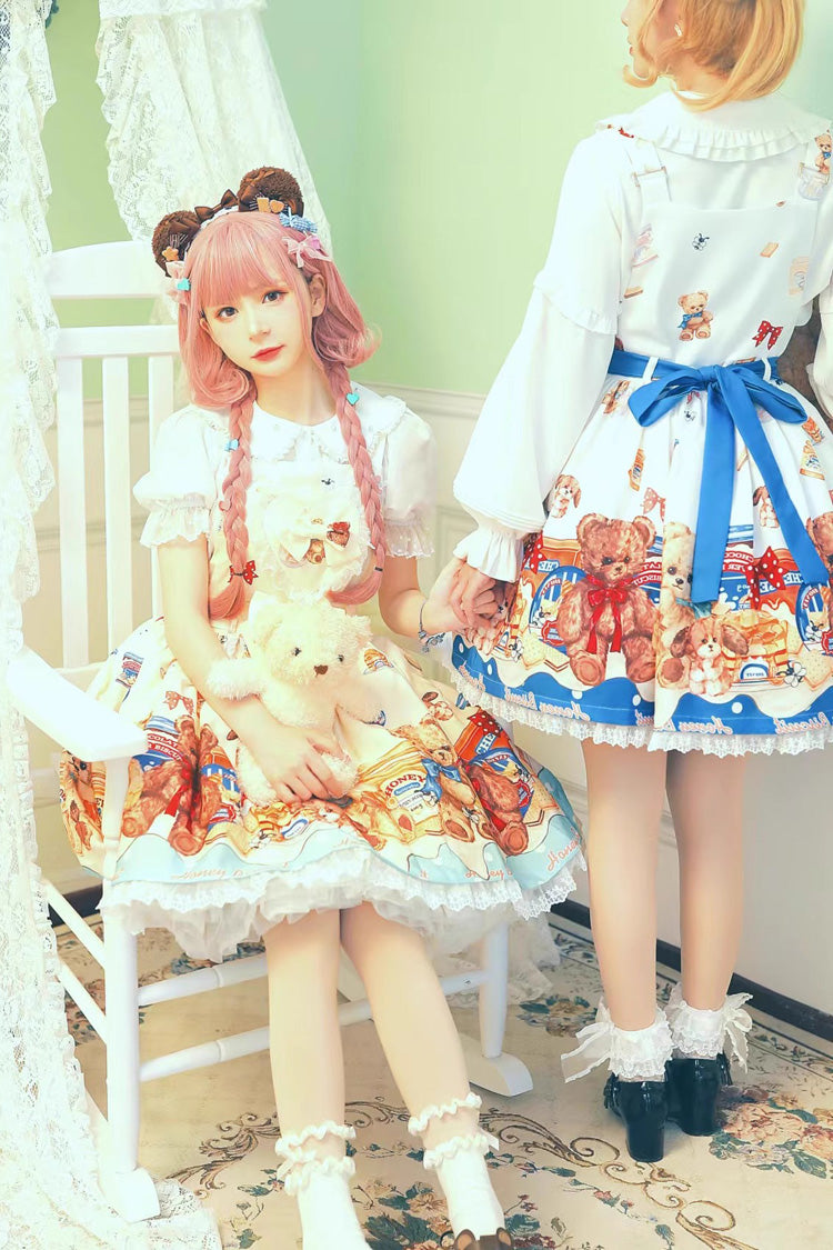 Honey Bear Cafe Print Bowknot Lace Sweet (Dress Only) detail view 6