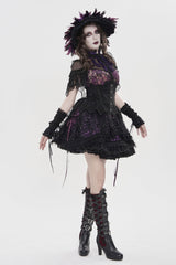 Black/Purple Multi-Layered Lace Lace-Up Women's Gothic Skirt - Product - 2
