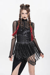 Black Lace Tassels Lace-Up Slim Buckled Women's Gothic Corset - Product - 8