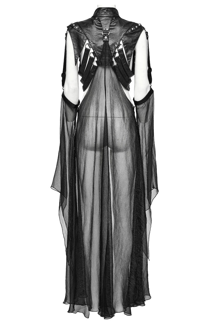 Black Stand Collar Sheer Women's Punk Removable Cape - Product - 7