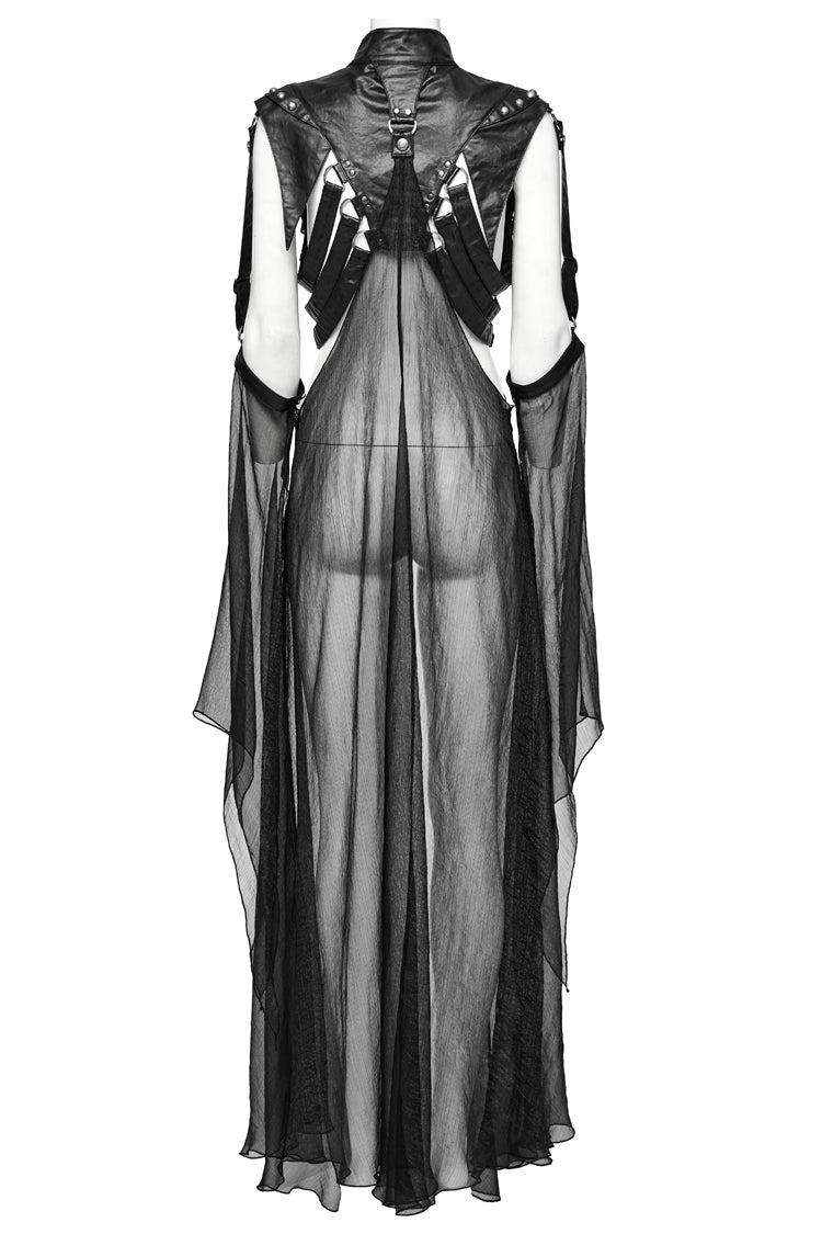 Black Stand Collar Sheer Women's Punk Removable Cape - Product - 7