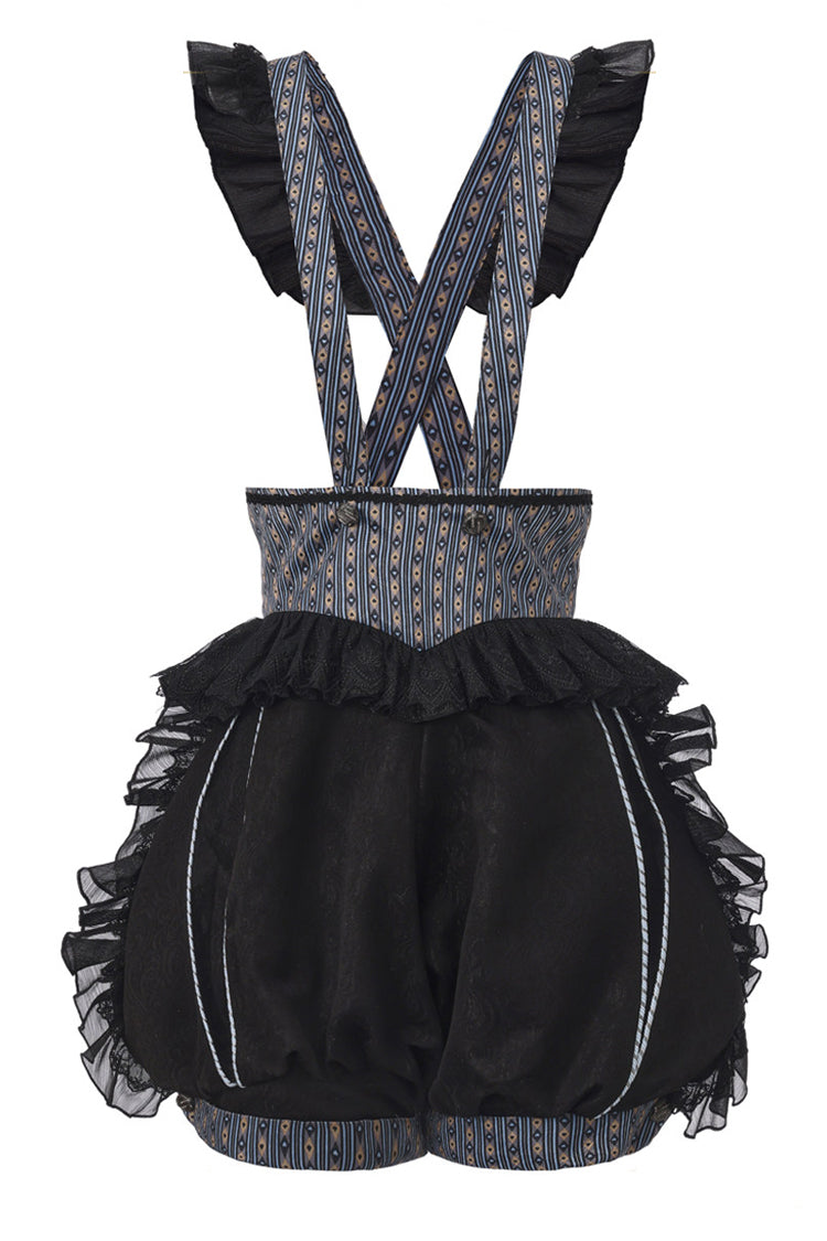 [The Rabbit’s Invitation] Long Sleeves Ruffled Classic Vintage Elegant Prince Palace Ouji Lolita Set - Black-Shorts(Only) - 11