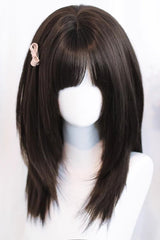 Black Tea Brown Straight Cute Wispy Bangs Daily Sweet Lolita Wig - Black-Tea-Brown - 1