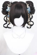 Graceful Black Tea Brown Floral Bun Short Hair with Air Fringe Sweet Lolita Wig front view