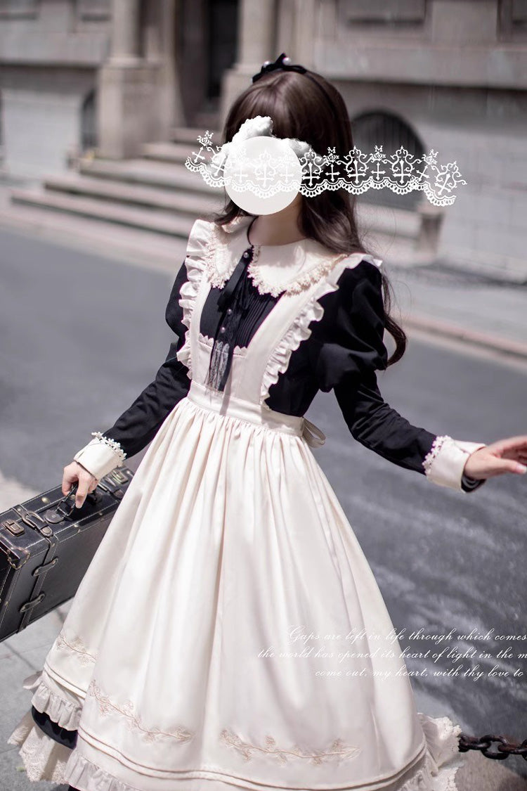 Black [Angelina] Doll Collar Long Sleeves Ruffle Bowknot Classic Vintage Elegant Lolita Dress - Product - 10