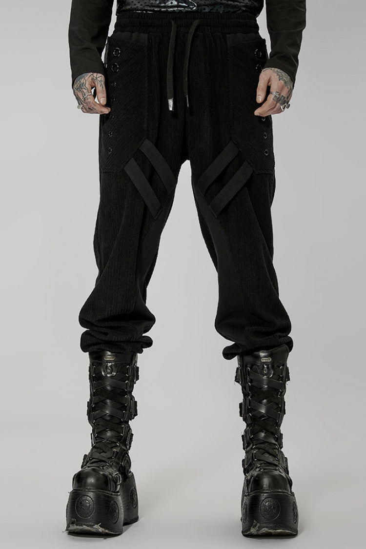 Black Doomsday Metal Stitching Corduroy Men's Steampunk Pants - Black - 1