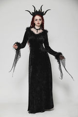 Black Long Sleeves Velvet Lace Women's Gothic Maxi Dress Wedding Dress - Product - 6
