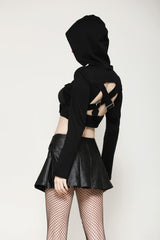 Black Low Waisted Buckle-Up Women's Punk PU Leather Pleated Mini Skirt - Product - 11