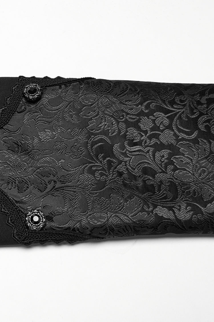 Black Stand Collar Long Sleeves Jacquard Stitching Swallow-tailed Men's Gothic Coat - Product - 7