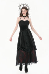 Black Lace Mesh Patchwork Velvet Women's Gothic Vintage Bustier with Beaded Tassel Drops - Product - 8