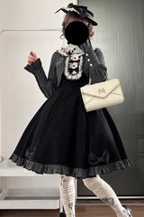Black [Serenade] Long Sleeves Ruffle Bowknot Fake Two Pieces Classic Lolita Dress - Product - 2