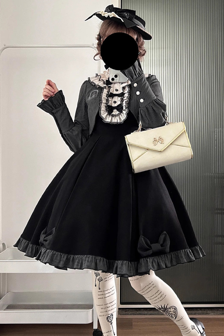 Black [Serenade] Long Sleeves Ruffle Bowknot Fake Two Pieces Classic Lolita Dress - Product - 2
