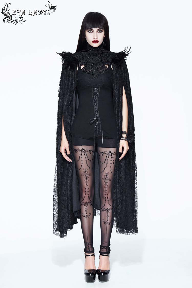 Black Palace Style Lace Long Women's Gothic Cloak - Product - 2