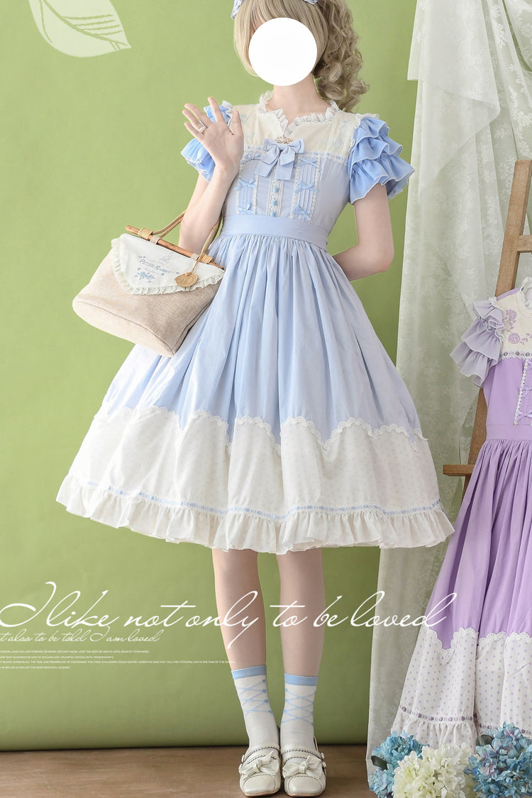 [Summer Wind] Short Sleeves Polka Dot Print Ruffle Embroidery Sweet Lolita Dress 3 Colors - Product - 5