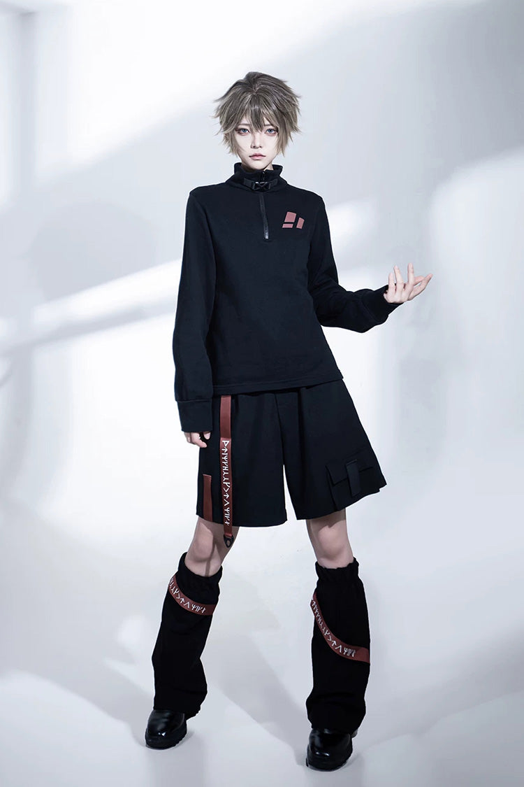 Black [Nameless Blade] Stand Collar Long Sleeves Gothic Prince Ouji Lolita Shorts Set - Product - 11