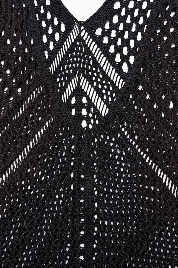 Black V Collar Knitted Hollow Mesh Women's Gothic Dress - Product - 8