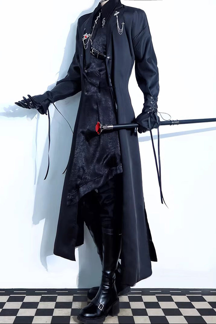Black [Night Sentinel] Long Sleeves Ouji Gothic Lolita Long Trench Coat - Product - 3