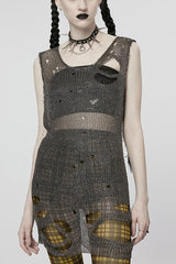 Sleeveless Mesh Ripped Women's Steampunk Sweater 2 Colors - Silver/Grey - 7