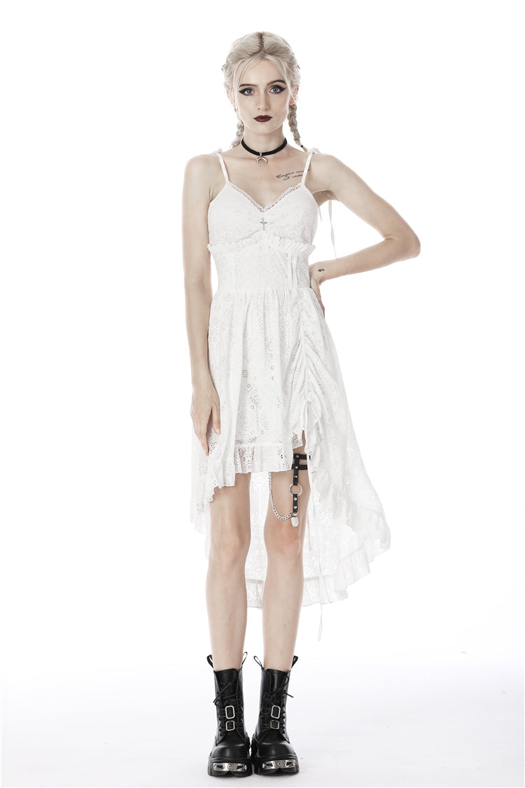 White Floral Lace Lace-Up Women's Steampunk Slip Cocktail Dress - Product - 6