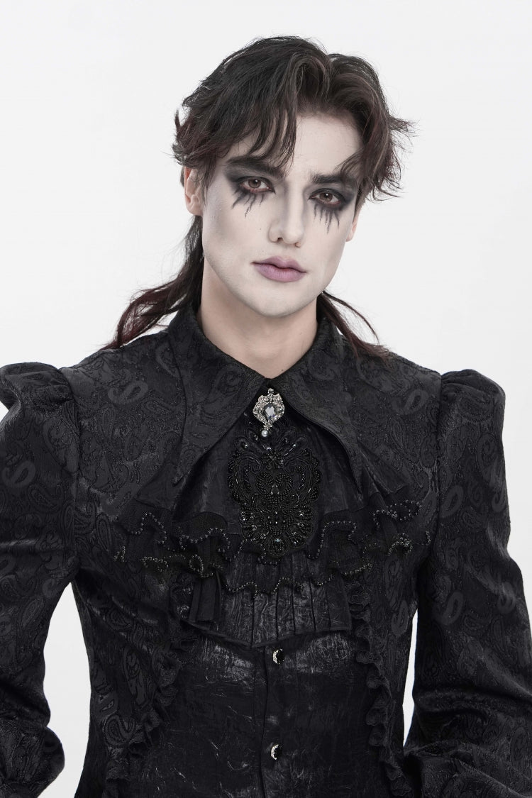 Black Printed Diamante Beaded Embroidered Patchwork Lace Men's Gothic Luxurious Royal Neckwear - Product - 9