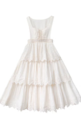 Ivory Sleeveless Triple-Layered Ruffle Lace-Up Sweet Elegant Lolita Jsk Dress - Product - 3