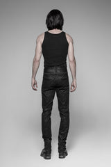 Black Waist Head Stereoscopic Pattern Leather Metal Buckle Lace-Up Men's Gothic Trousers - Product - 3