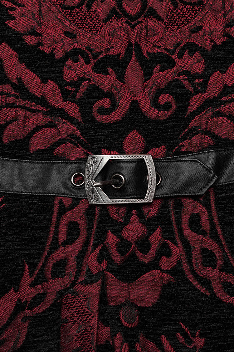 Black/Red Men's Stand Collar Jacquard Print Stitching Metal Ring Decoration Gothic Vest - Product - 9
