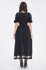 Black Short Sleeves Ruffle Drawstring Women's Gothic Dress - Product - 5