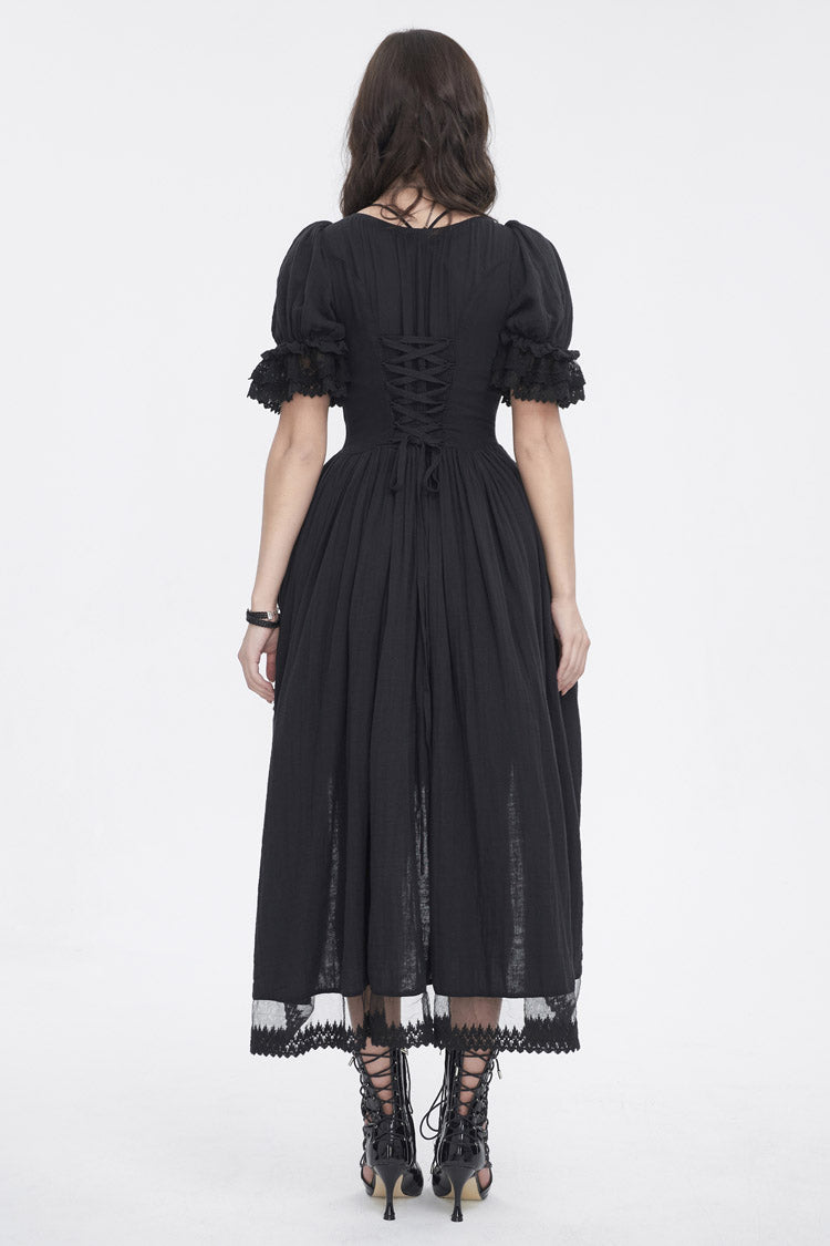 Black Short Sleeves Ruffle Drawstring Women's Gothic Dress - Product - 5