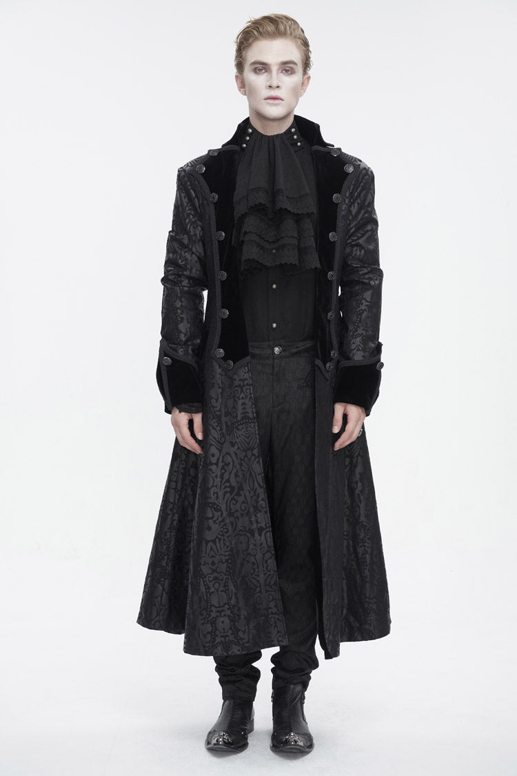 Black Stand Collar Totem Printed Long Men's Gothic Coat - Product - 5