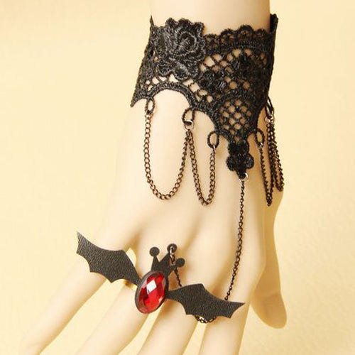 Black Retro Fashion Little Bat Lace Female Gothic Lolita Bracelet - Product - 2