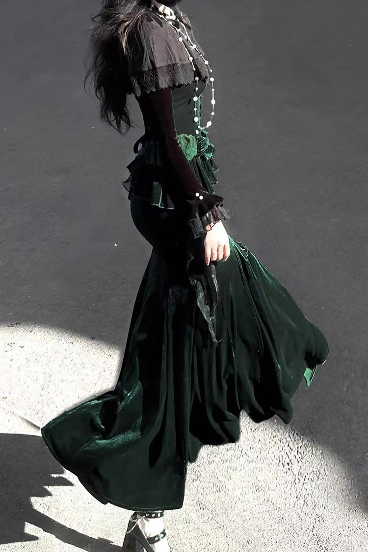 Green [Dark Forest] Ruffle Embroidery Slim Elegant Lolita Jsk Fishtail Dress - Product - 8