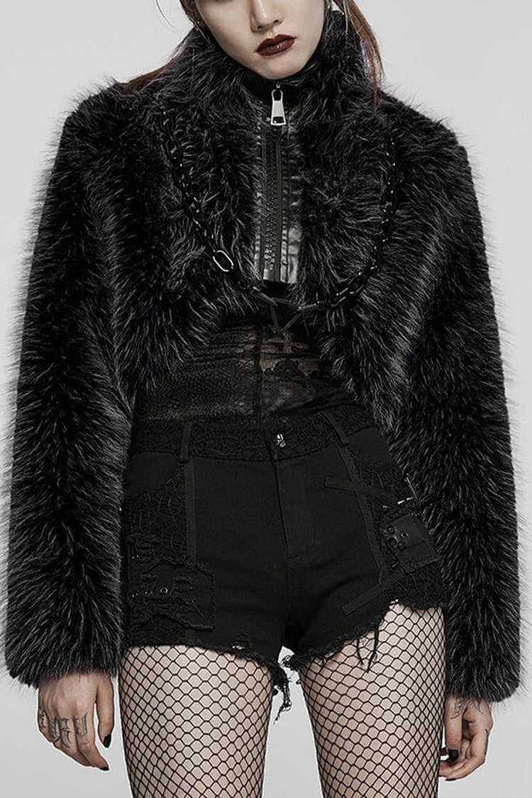 Detachable Chain Long Sleeves Womens Steampunk Short Coat 2 Colors - Black - 1