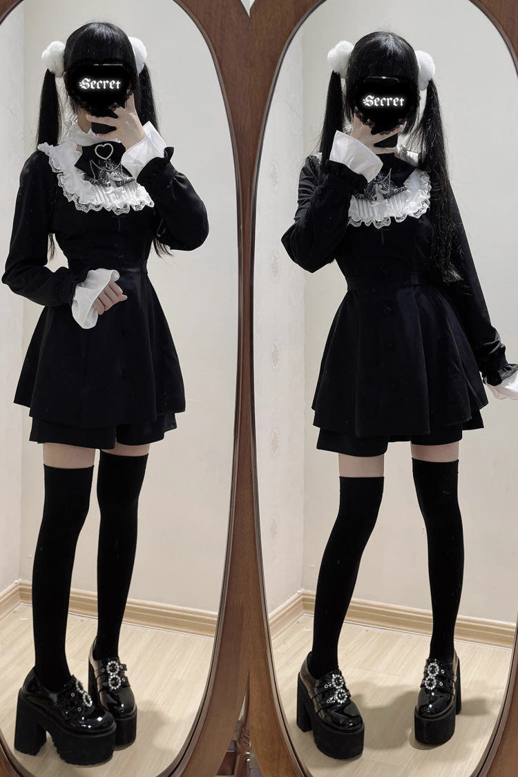 Stairway to Heaven Long Sleeves Embroidery Bowknot Lace Sweet Jirai Kei Set 3 Colors - Product - 2