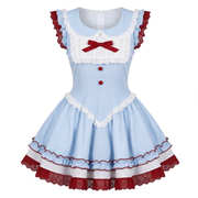 Light Blue and Red Gingham Ruffled Lolita Dress with Lace Trim