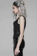 Steampunk Sleeveless Jacquard Print Metal Buckle Strap Metal Zipper Hollow Lace-Up Women's Vest 4 Colors - Product - 10