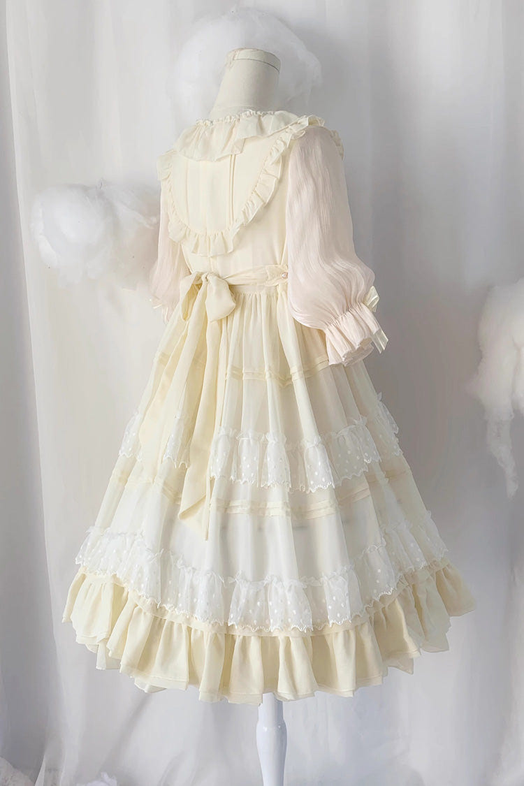 Beige Lace Cool Angel Short Sleeves Bowknot Ruffle Sweet Lolita Dress - Product - 6