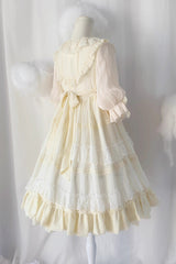 Beige Lace Cool Angel Short Sleeves Bowknot Ruffle Sweet Lolita Dress - Product - 6