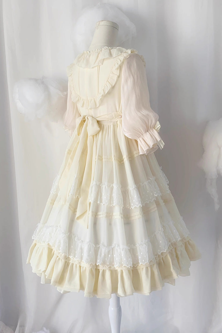 Beige Lace Cool Angel Short Sleeves Bowknot Ruffle Sweet Lolita Dress - Product - 6