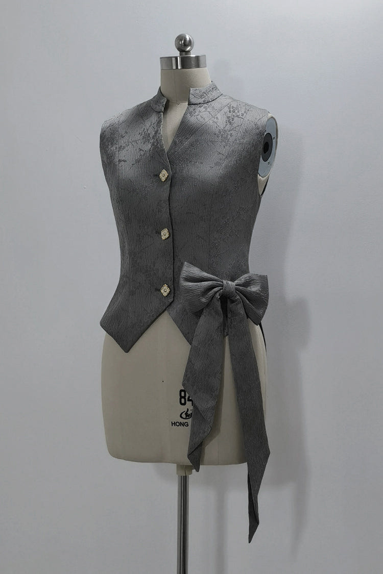 Grey Rabbit Hunt Dark Pattern Jacquard Print Ouji Vintage Prince Lolita Vest - Product - 3